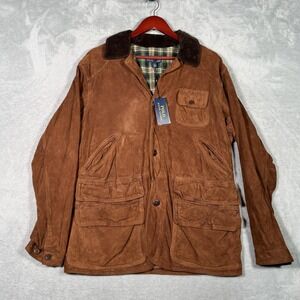 Polo Ralph Lauren Coat Mens M Brown Suede Field Jacket Corduroy Collar Hunting